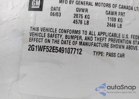 2004 Chevrolet Impala из США, поврежденный, VIN 2G1WF52E549107712